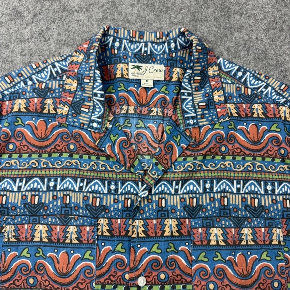 J.Crew Shirt Mens Medium Blue Tribal Geometric Print Cotton Camp Summer Beach - Picture 3 of 13